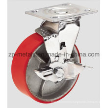 Heavy-Duty Iron PU Swivel Caster Wheel with Side Brake